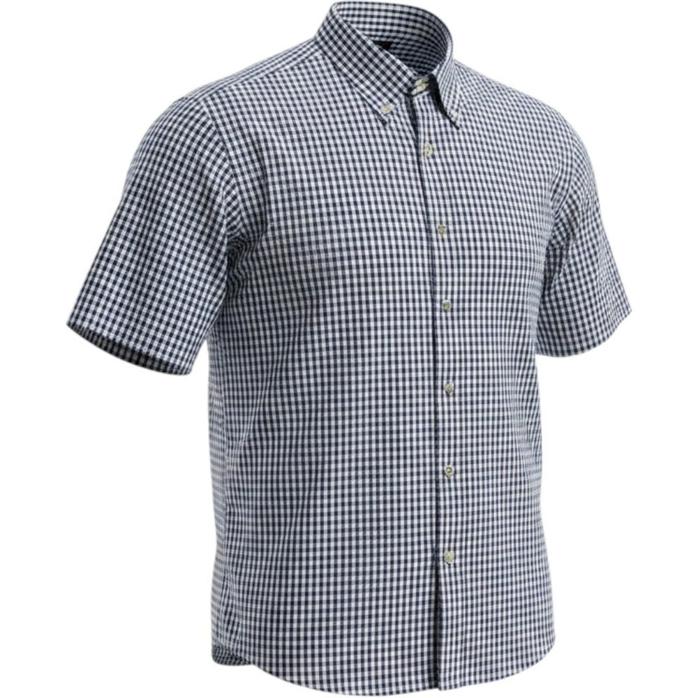 Hathaway Sport Mens 2XL Short Sleeve Gingham Button Down Shirt Navy Blue White